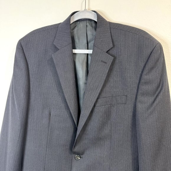 Chaps by Ralph Lauren Wool Blend Blazer Jacket Size 42L Black Blue Pinstripe - Picture 2 of 11